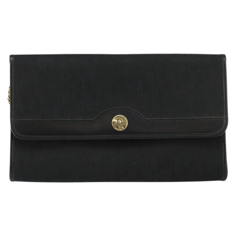 Christian Dior Trotter Canvas Chain Shoulder Bag Black Gold Auth - Picture 12 of 15